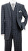 Mens 3 Piece Windowpane Suit Gray Double Breasted Vest