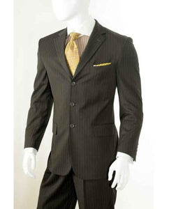 Three Button Banker Chalk Pinstripe ~ Stripe Pleated Pants Athletic Cut Brown