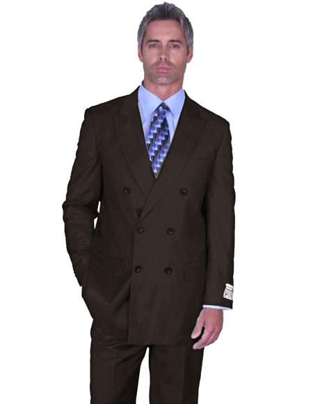 Men's Alberto Nardoni Double Breasted Suits Peak Lapel Brown Wool Suit Side Vented Pleated pants