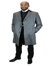 Men's Alberto Nardoni Herringbone Chesterfield Overcoat In Black