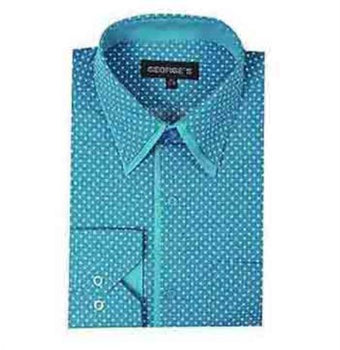 Mens Turquoise Dress Shirt Mini Polka Dot Design Aqua ~ Turquoise Color Classic Fit Men's Dress Shirt