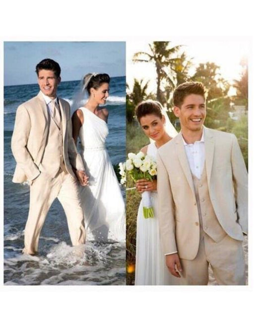 Men's Beach Wedding Attire Suit Menswear Beige Two Buttons Suit