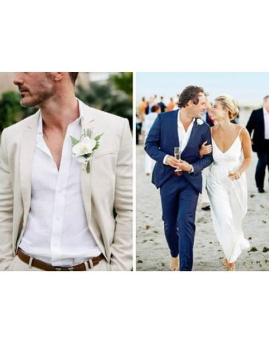 Men's Beach Wedding Attire Suit Menswear Ivory and Dark Navy Blue $199