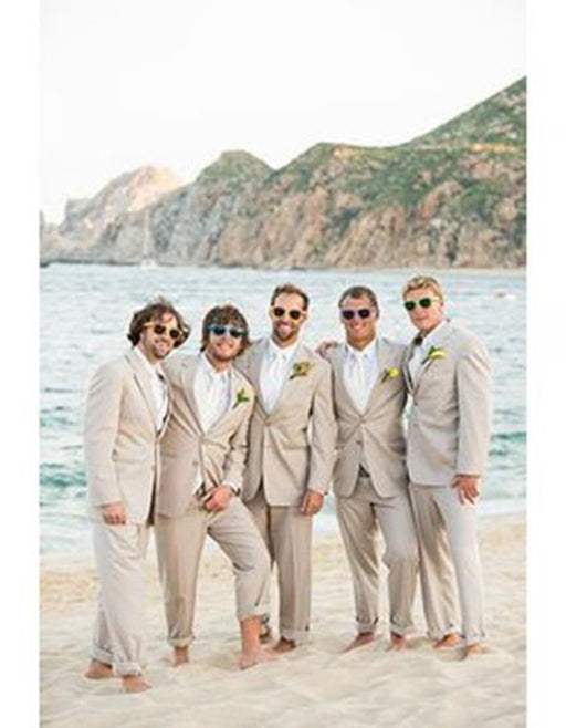 Men's Beige Besom Two Pockets Beach Weddings Suits