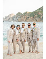 Men's Beige Besom Two Pockets Beach Wedding Suit