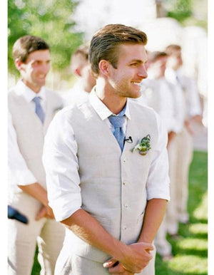 Men's Beige Flap Two Pockets Beach Wedding Attire Suit - Beige Suit