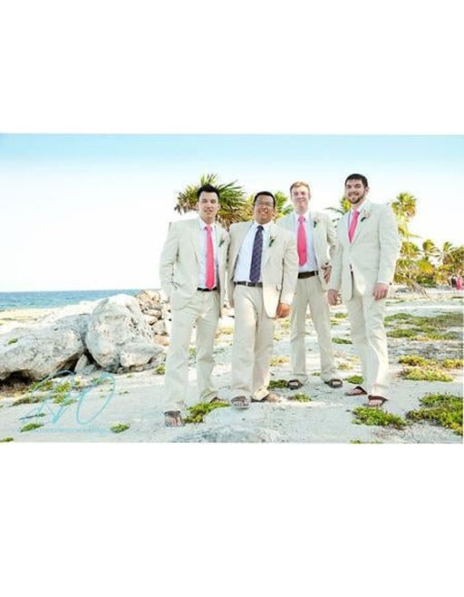 Men's Beige Flap Two Pockets One Button Beach Weddings Attire Suits