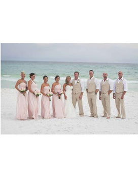 Men's Beige Four Button Beach Wedding Attire Suit