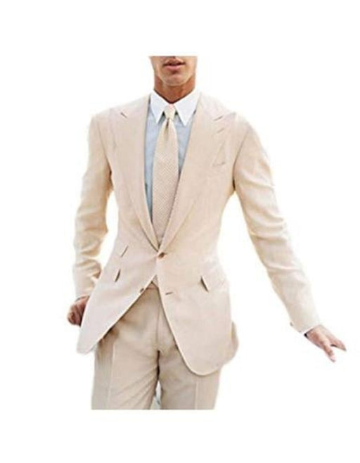 Men's Beige Two Buttons Beach Wedding Attire Menswears Suit