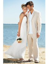 Men's Beige Two Buttons One Chest Pocket Beach Weddings Attire Suit