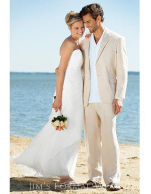 Men's Beige Two Buttons One Chest Pocket Beach Weddings Attire Suit