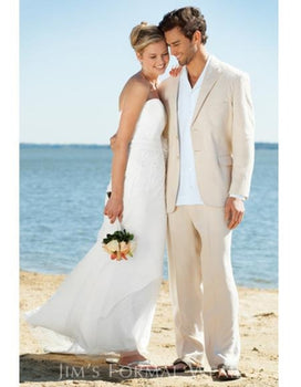 Men's Beige Two Buttons One Chest Pocket Beach Weddings Attire Suit
