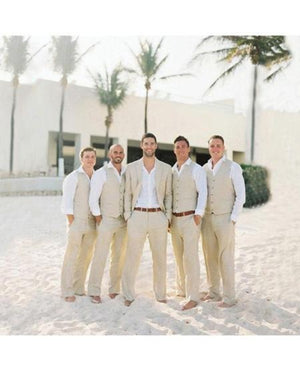 Men's Beige Two Buttons One Chest Pocket Beach Wedding Attires Suit