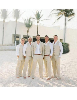 Men's Beige Two Buttons One Chest Pocket Beach Wedding Attires Suit