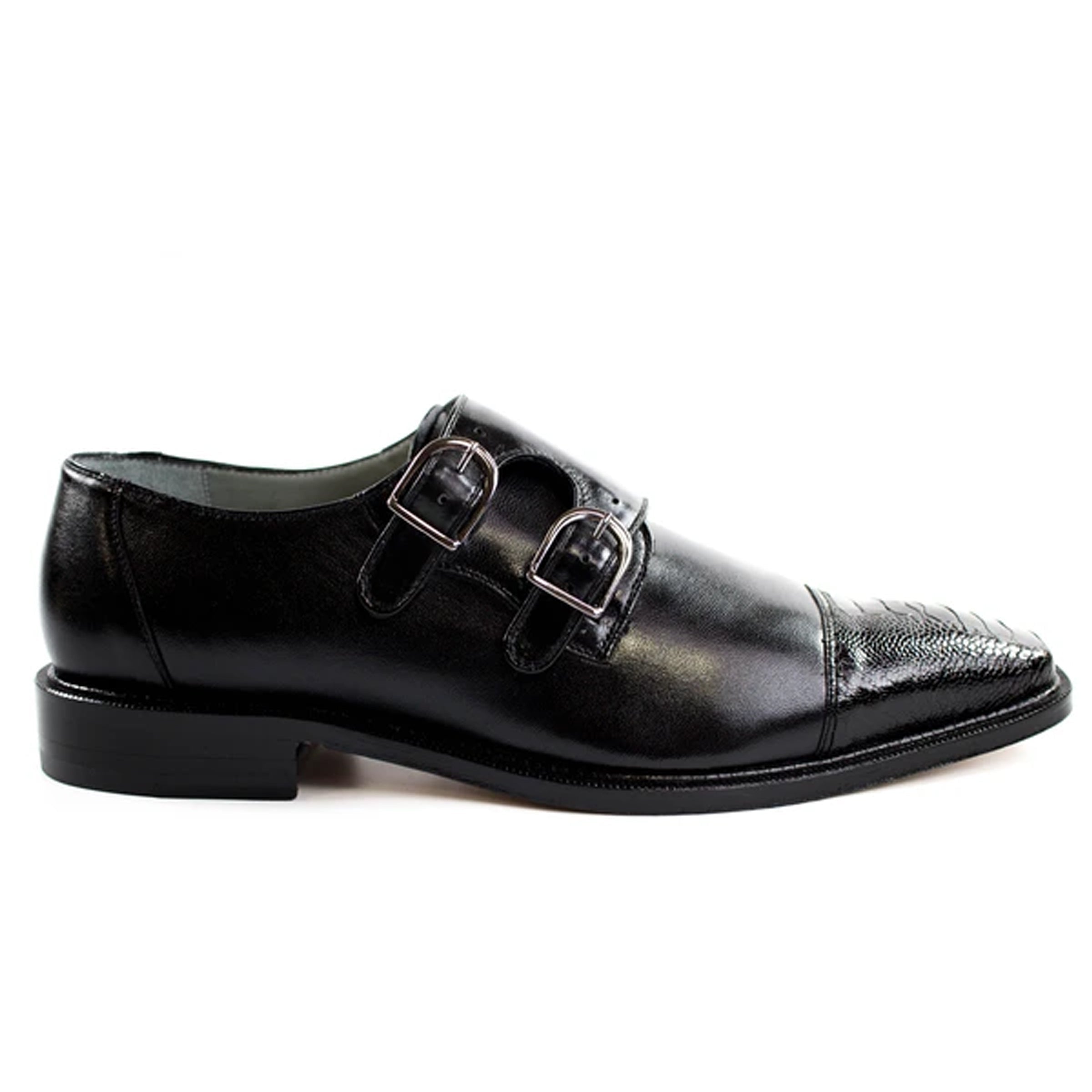 Belvedere Amico Black Ostrich Double Monk Strap Dress Shoe  display picture 1