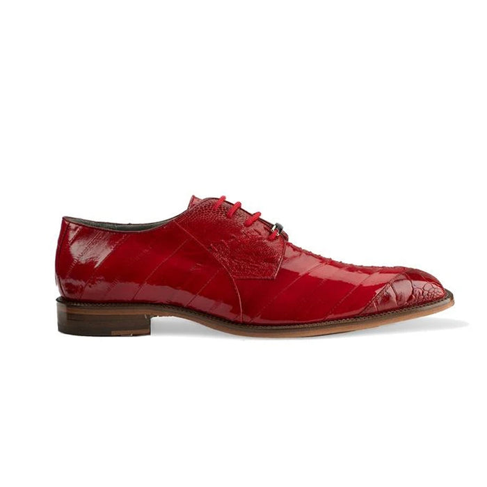 Mens Belvedere Nome Genuine Eel & Ostrich Lace Up Dress Shoe in Red