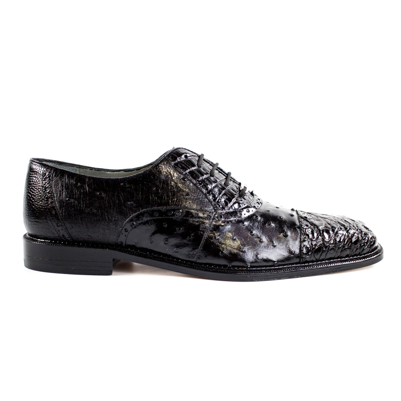 Belvedere  Men's Brown Ostrich Crocodile Shoes Cap Toe Onesto