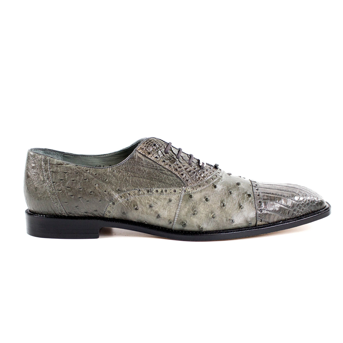 Mens Belvedere Bari Caiman & Ostrich Tassel Loafer in Black