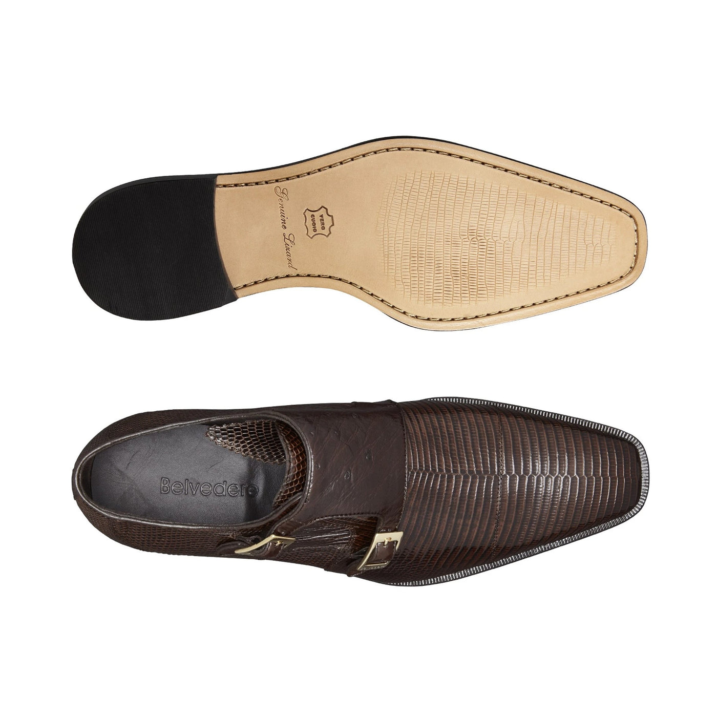 Belvedere Salinas Ostrich Monk Strap Shoe in Tan for Men