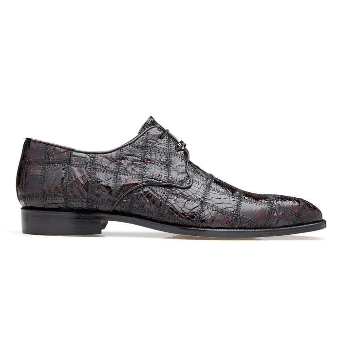 Mens Belvedere Sabato Crocodile Patchwork Oxford Dress Shoe in Black Cherry