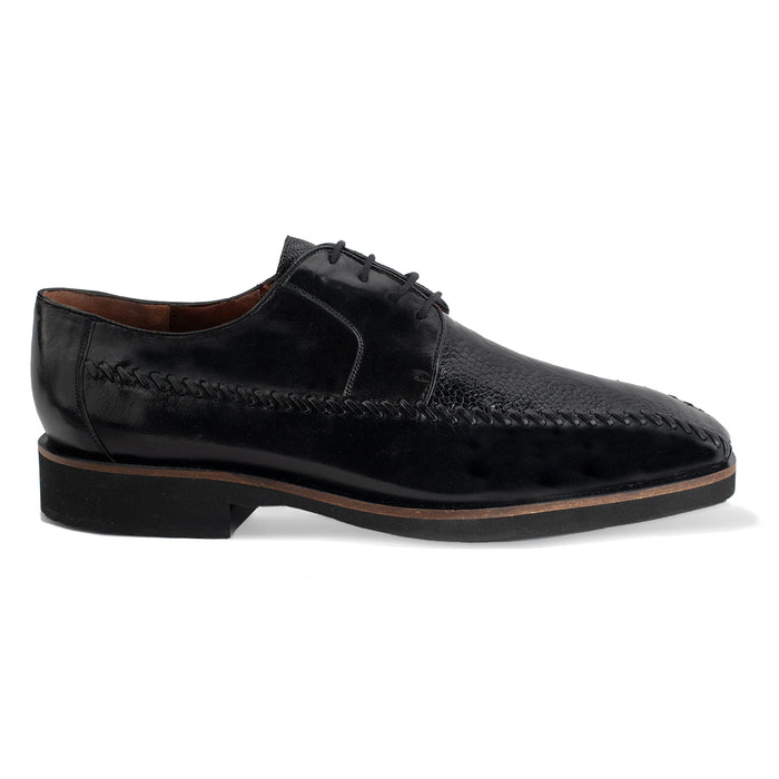 Mens Belvedere Tyson Genuine Ostrich & Calf Skin Dress Shoe in Black