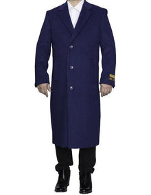Men's Big And Tall Overcoat Long Men's Dress Topcoat -  Winter coat 4XL 5XL 6XL Indigo ~ Bright Blue