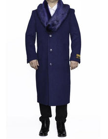 Men's Big And Tall  Overcoat Long Men's Dress Topcoat -  Winter coat 4XL 5XL 6XL Indigo ~ Bright Blue