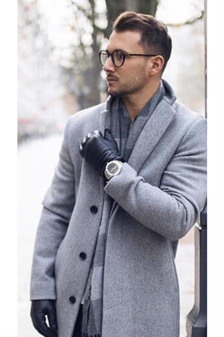 Men's Big And Tall Overcoat Long Men's Dress Topcoat -  Winter coat 4XL 5XL 6XL Light Grey ~ Silver Gray