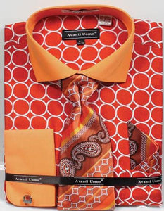 Men's Big Size Orange Circle Link Dress Shirt Tie Set