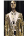Mens Big and Tall Sequin Blazer - Shiny Fancy Sport Coat + Matching Bowtie  + White ~ Gold Tuxedo