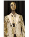 Mens Big and Tall Sequin Blazer - Shiny Fancy Sport Coat + Matching Bowtie + White ~ Gold Tuxedo