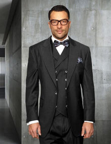 Mens Big and Tall Size Suits - Plus Size Mens Black Suit - Peak Lapel Ticket Pocket