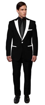 Men'S Black And White Lapel Tuxedo Two Toned Velvet Fabric
