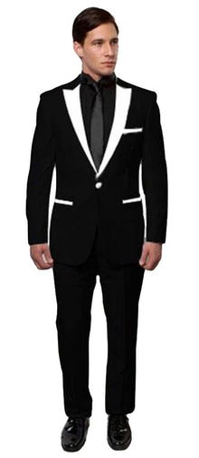 Men'S Black And White Lapel Tuxedo Two Toned Velvet Fabric