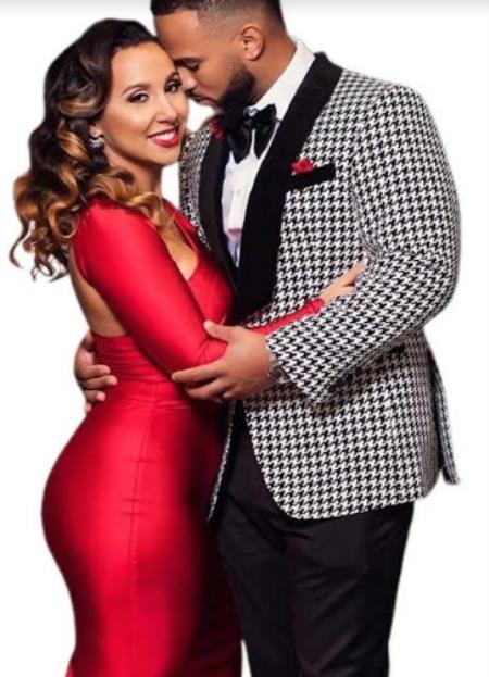 Mens Black And White Tuxedo Houndstooth Prom Suits Groom Tuxedo