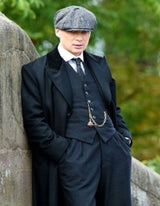 Men's Black Collar Viscose Lining Peaky Blinders Suits - Peaky Blinders Outfit + Overcoat + Hat (Peaky Blinder Custome)