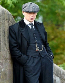 Men's Black Collar Viscose Lining Peaky Blinders Suits - Peaky Blinders Outfits + Overcoat + Hat (Peaky Blinder Custome)