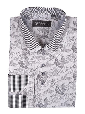 Men's Floral Pattern Black Classic Fit Cotton Blend Standard Cuff Shirt