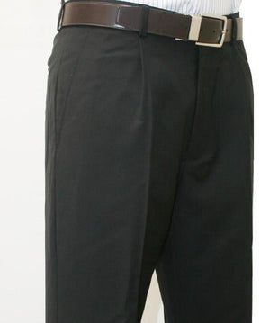 Roma-Classic Fit Pleated Front 1 Pleated Pant 1/4 Top Pocket+2 Back Pockets with Lining Black unhemmed unfinished bottom - Cheap Priced Dress Slacks For Men On Sale