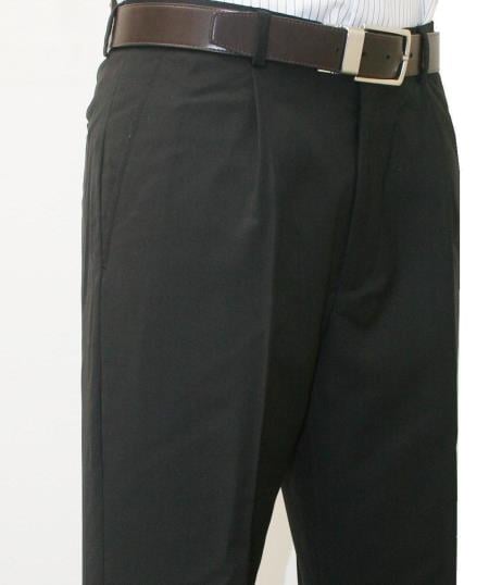 Roma-Classic Fit Pleated Front 1 Pleated Pant 1/4 Top Pocket+2 Back Pockets with Lining Black unhemmed unfinished bottom - Cheap Priced Dress Slacks For Men On Sale