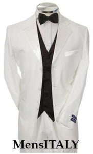 White Men'S Tuxedo 2 Buttons Tuxedo Suit + Black Vest + Tuxedo Shirt & Bow Tie Package Combo ~ Combination