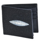 Men's Genuine Exotic Animal Skin CCartera Mantarraya Perla Sencilla –Negro