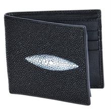 Men's Genuine Exotic Animal Skin CCartera Mantarraya Perla Sencilla –Negro