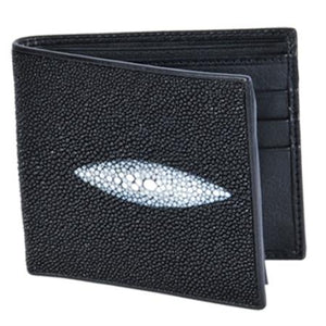 Men's Genuine Exotic Animal Skin CCartera Mantarraya Perla Sencilla –Negro