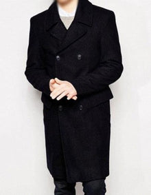 Men’s Black Double Breasted Wool Blend long coat