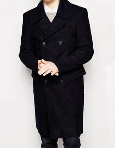 Men’s Black Double Breasted Wool Blend long coat
