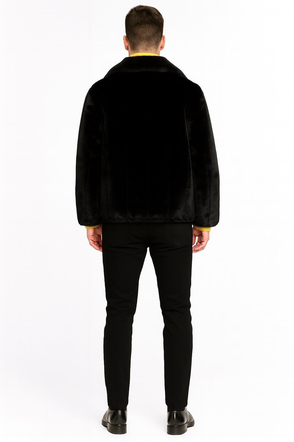 Mens Black Faux Fur Jacket – Luxury Winter Zip-Up Coat with Soft Plush Finish - Image 4