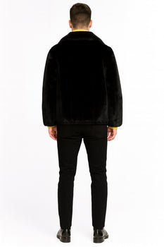 Mens Black Faux Fur Jacket – Luxury Winter Zip-Up Coat with Soft Plush Finish - Image 4