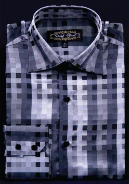Fancy Polyester Fashion Shirt With Button Cuff Black Men's Dress Shirt Night Club Outfit guys Wear For Men Clothing Fashion