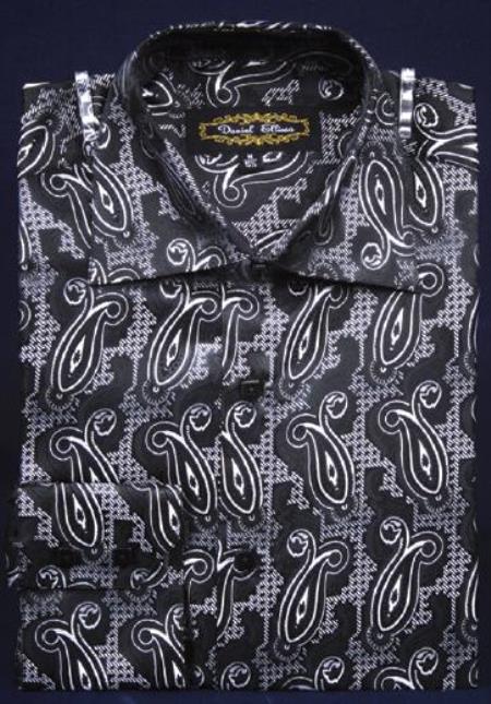 Fancy Polyester Dress Fashion Club Clubbing Clubwear With Button Cuff Black Men's Dress Shirt Night Club Outfit guys Wear For Men Clothing Fashion